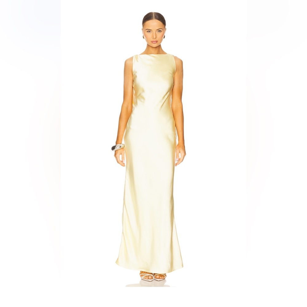 Runaway Adair Dress Yellow Satin Maxi Dress with Open Back